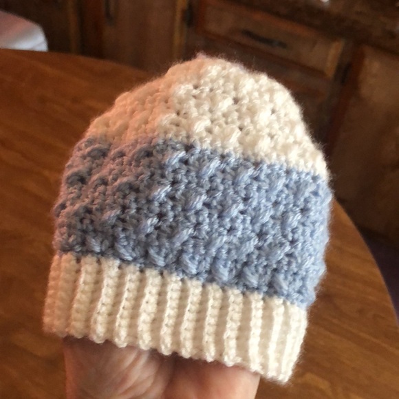 Cozy White and Blue Kids Beanie - Picture 2 of 4